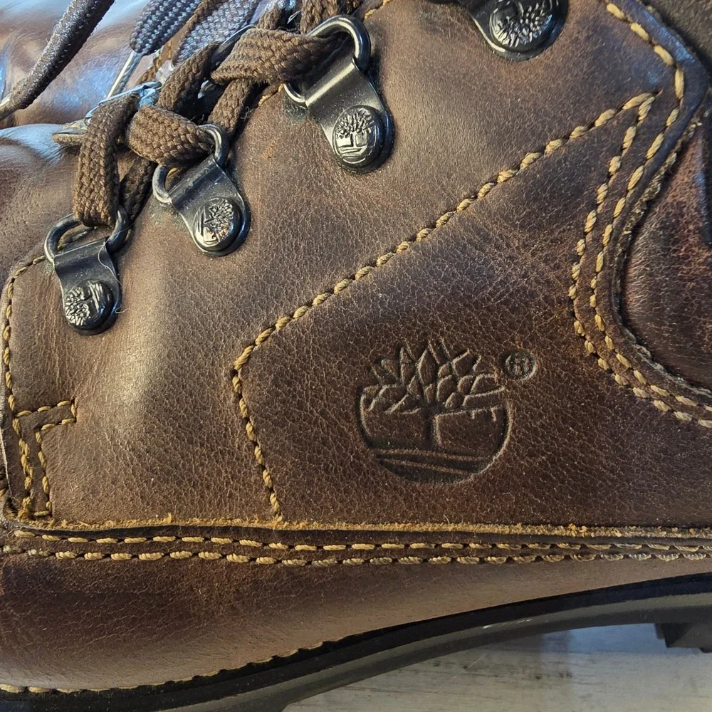 Timberland Mens Brown Leather Low Top Hiking Shoes Lug Sole Oxford 10M 4127